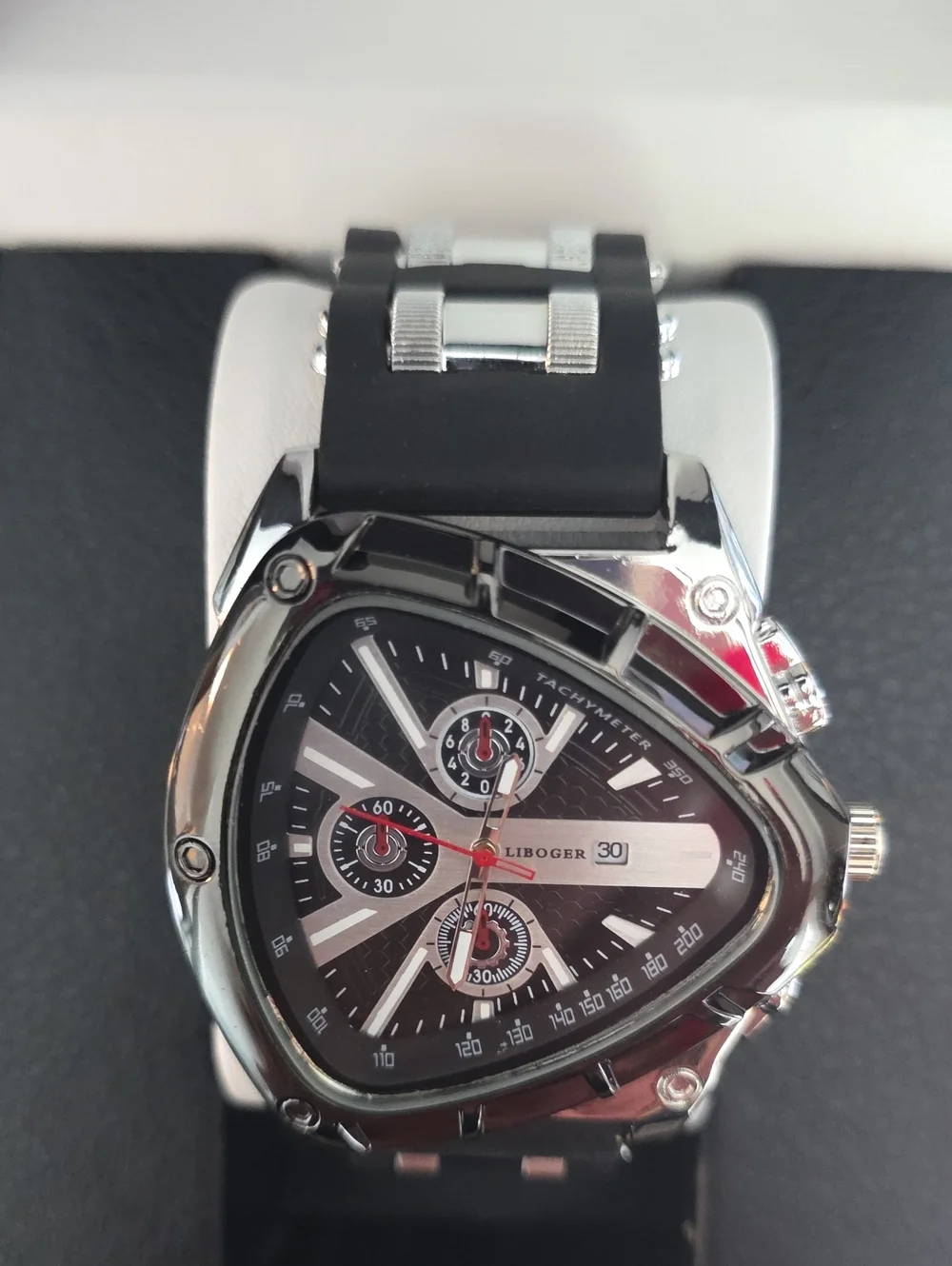 274.  Unique Triangular Men's Chronograph Watch - Black & Silver
